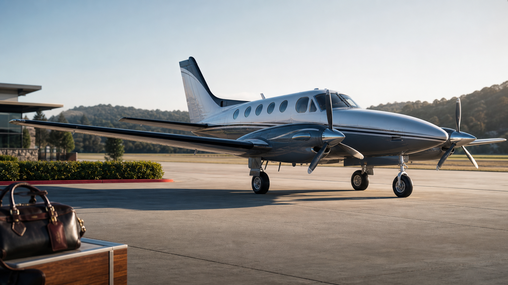 Piston aircraft example on an executive airport ramp