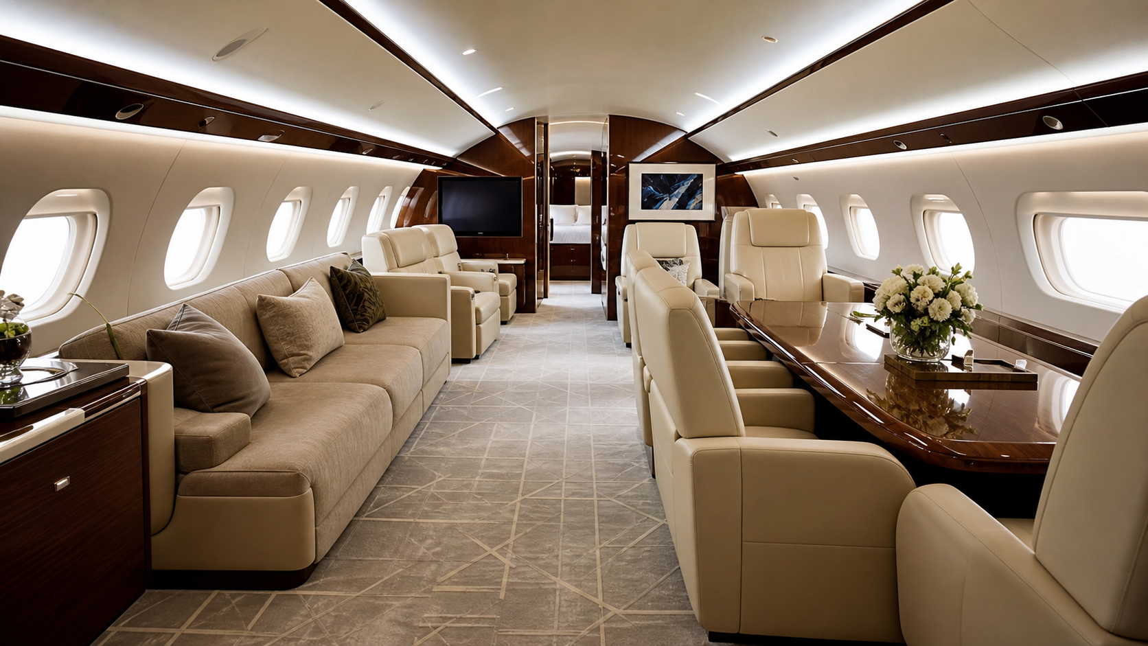 Super midsize jet cabin interior example