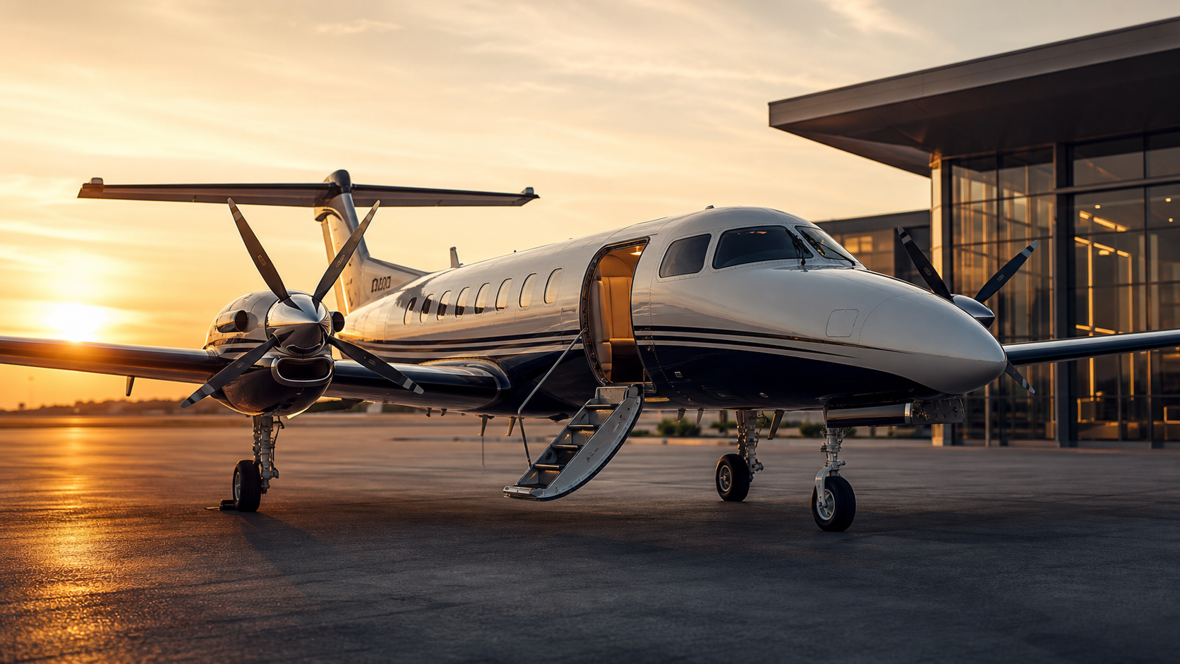 Turboprop aircraft example at a private terminal